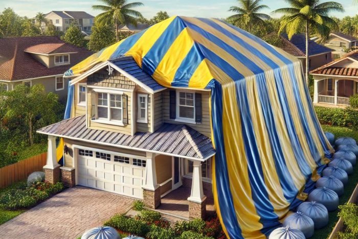 florida home with solar panels tented for termites